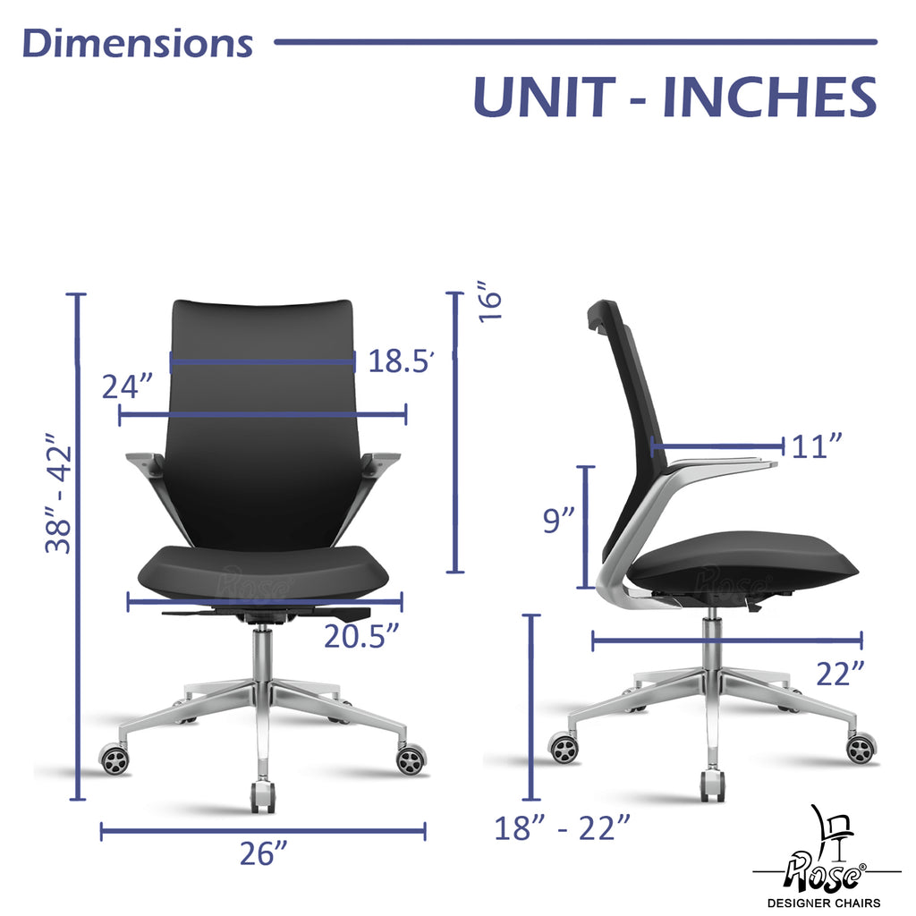 ROSE® Pablo Mid Back Office & Home Chair (Black (PU Leatherette)