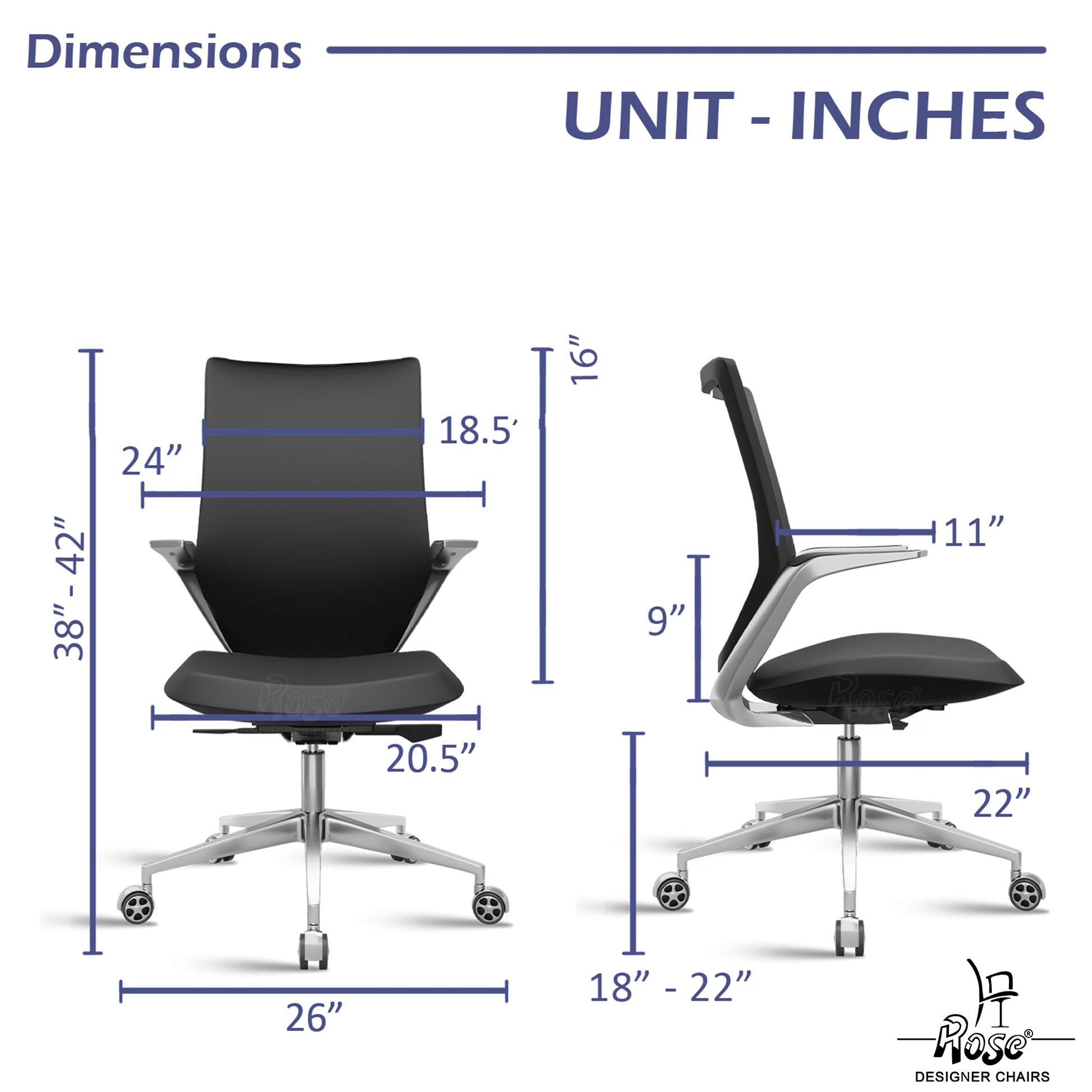 ROSE® Pablo Mid Back Office & Home Chair (Black (PU Leatherette)