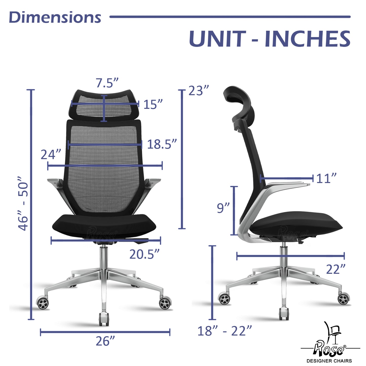 ROSE® Pablo High Back Office & Home Chair (Black (Mesh))