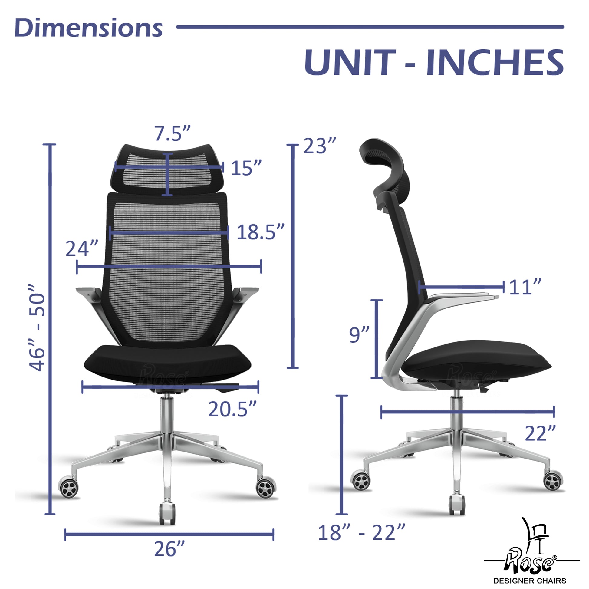 ROSE® Pablo High Back Office & Home Chair (Black (Mesh))