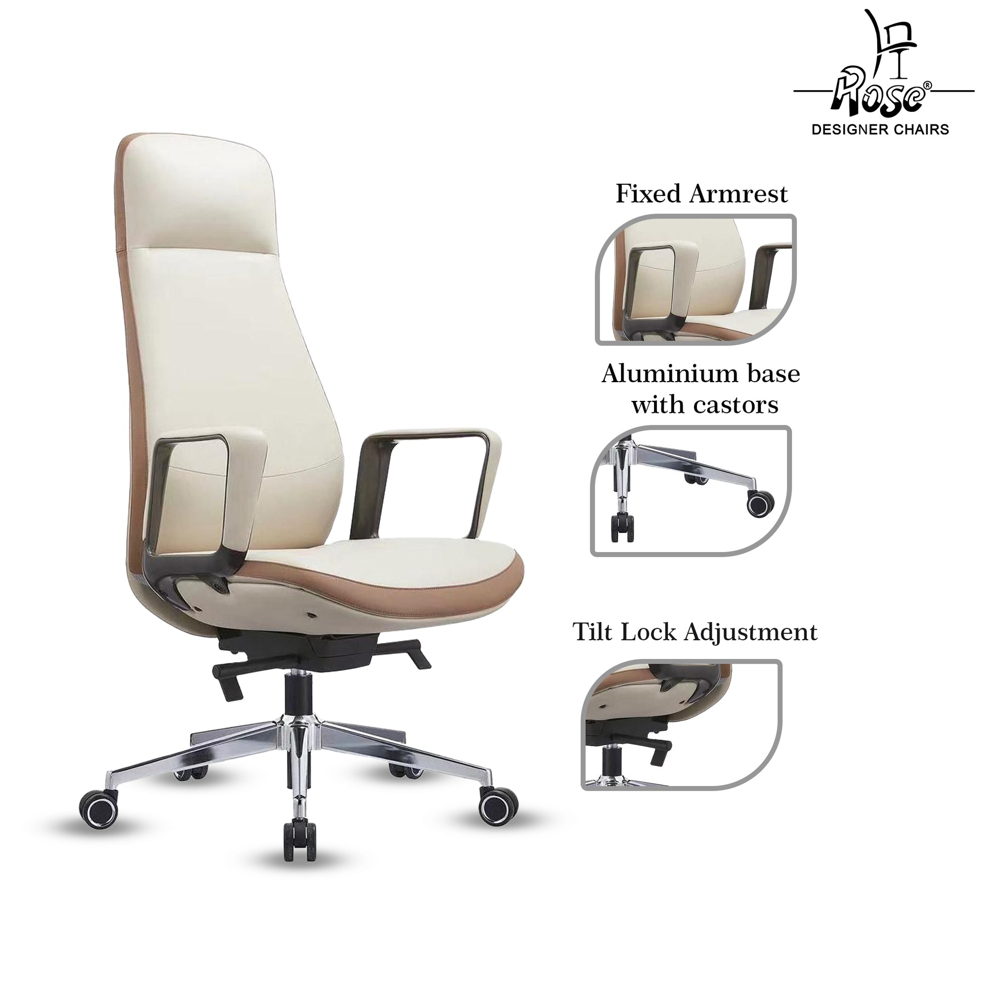 Rose Prestina Luxurious High Back Chair (Classic Cream and Brown)