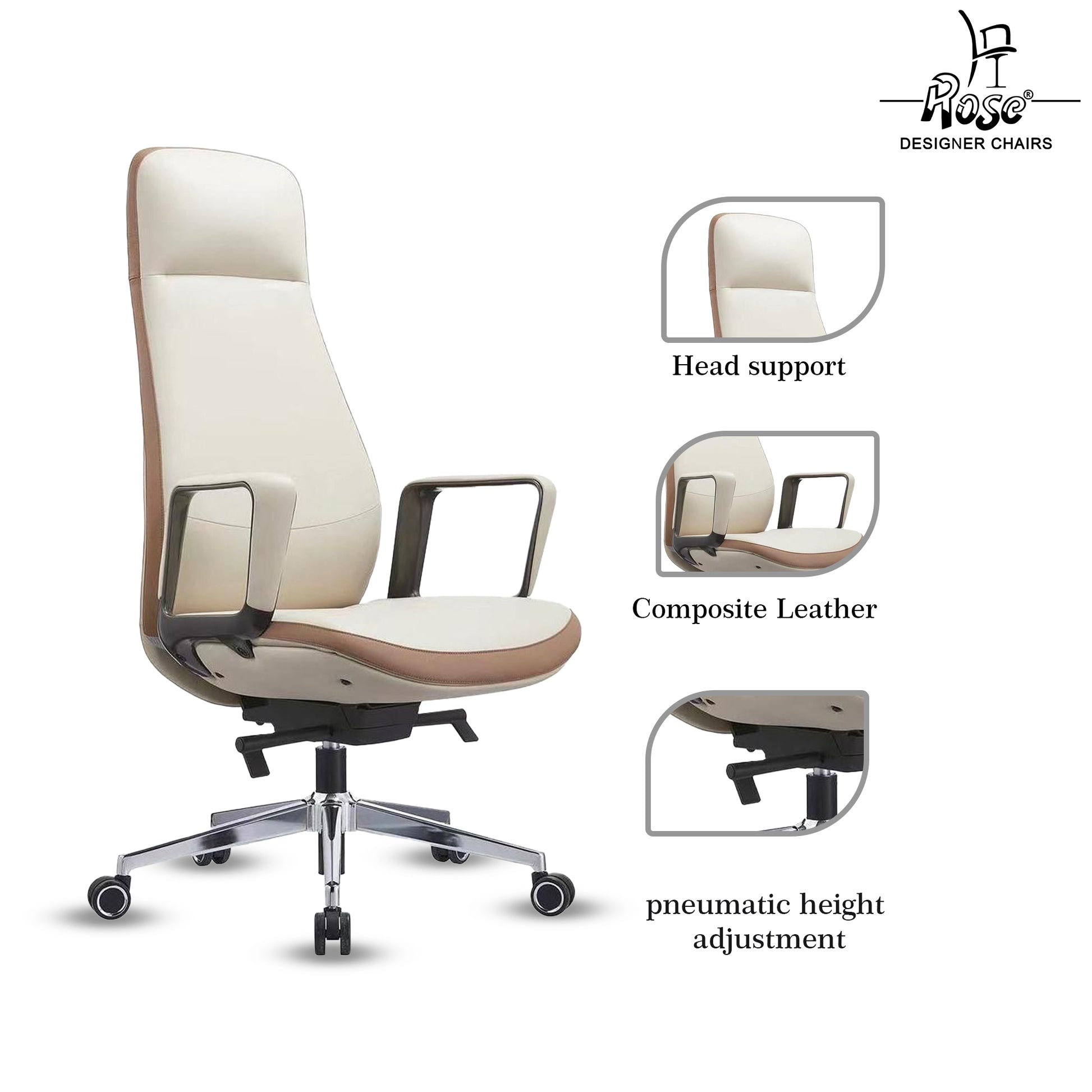 Rose Prestina Luxurious High Back Chair (Classic Cream and Brown)