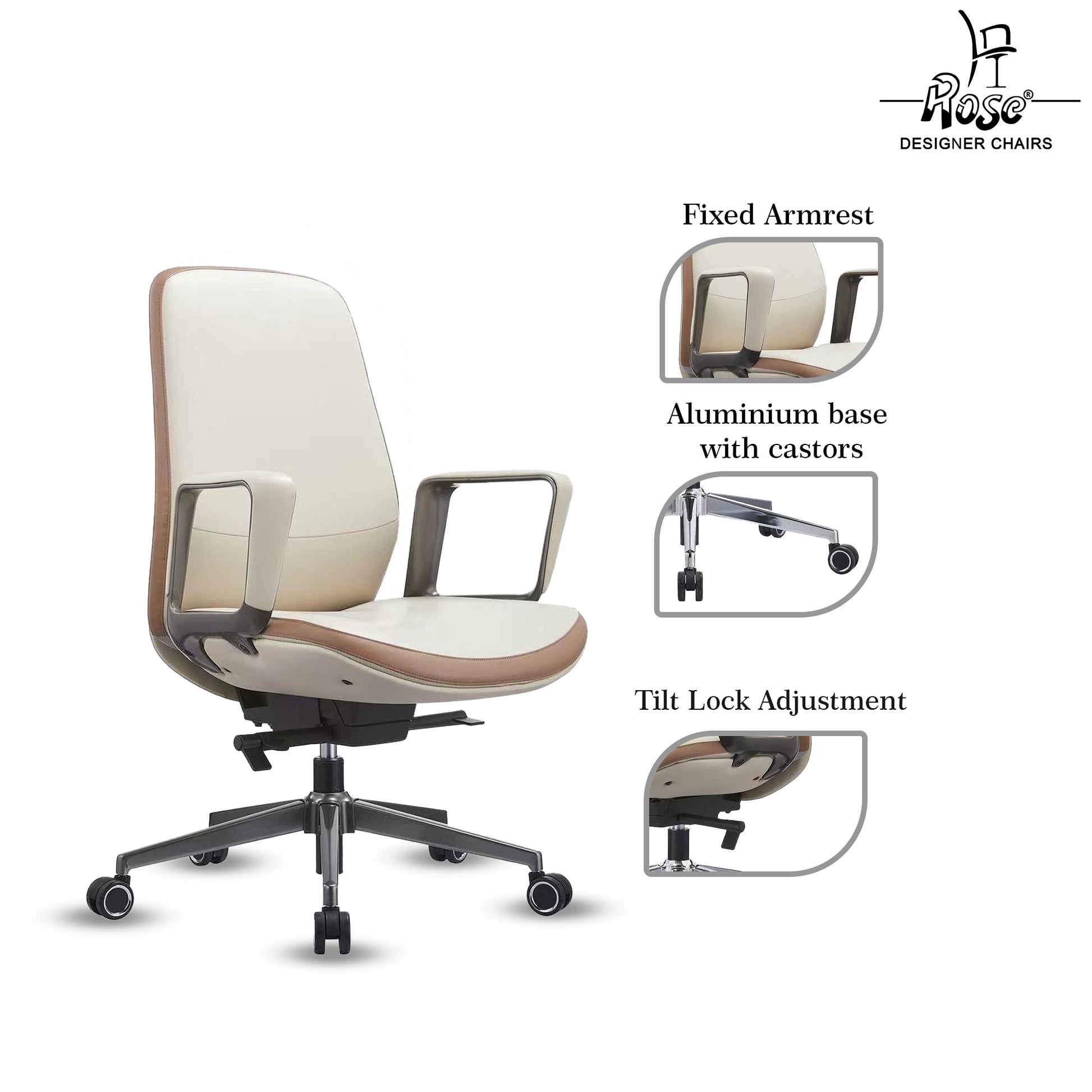 Rose Prestina Luxurious Mid Back Chair (Classic Cream and Brown)