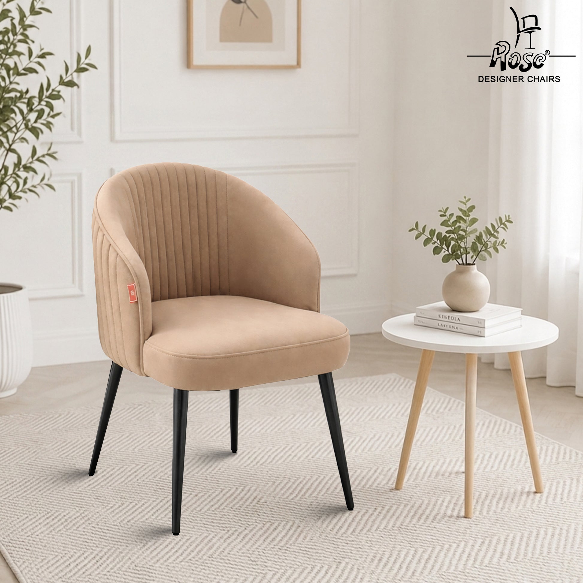 ROSE® Noor Valvet Arm Dining Chair, Cushion Seat, Wooden Frame, Metal Legs, Premium Accent Chair for Living Room, Bedroom, Dining Room, Cafe & Restaurant