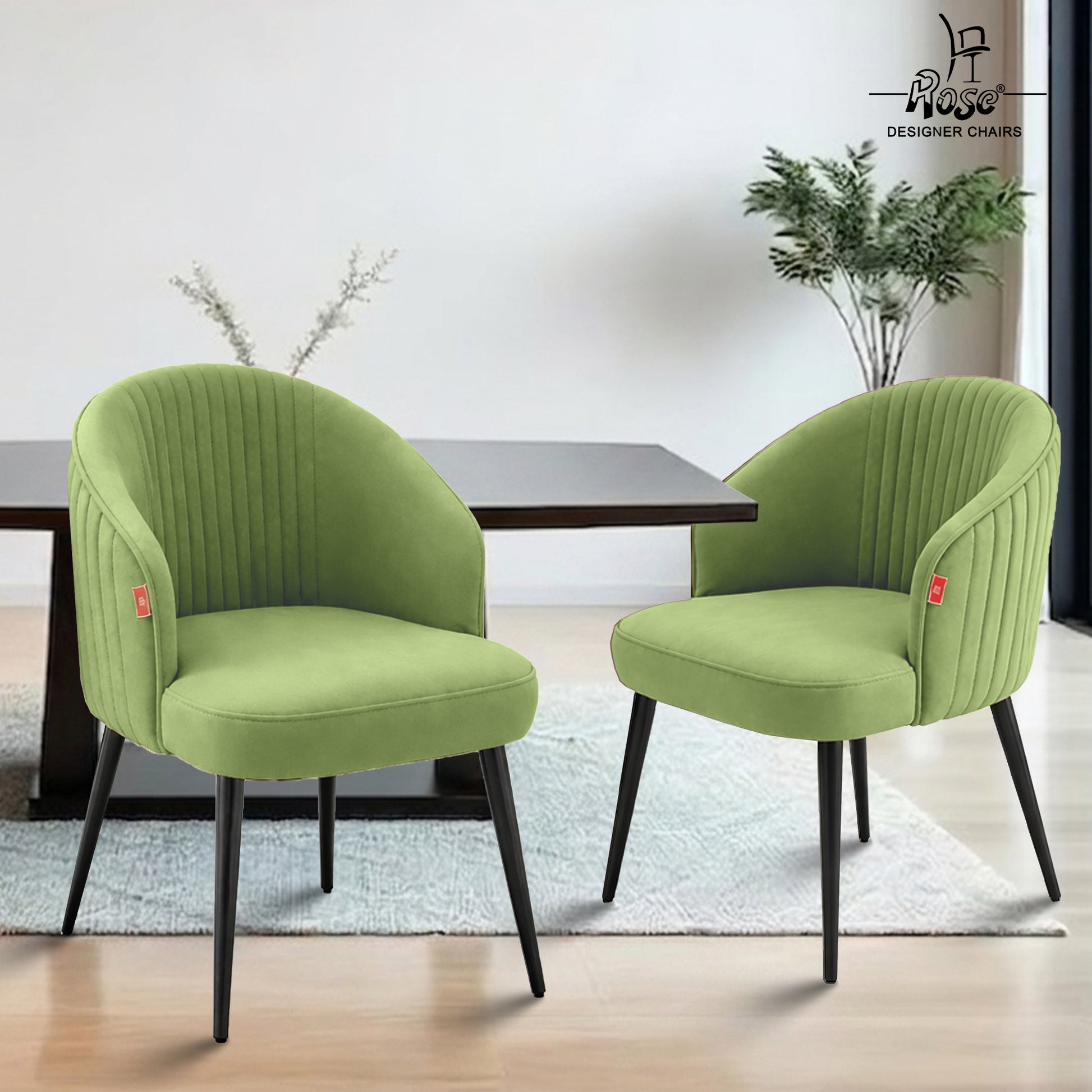 ROSE® Noor Valvet Arm Dining Chair, Cushion Seat, Wooden Frame, Metal Legs, Premium Accent Chair for Living Room, Bedroom, Dining Room, Cafe & Restaurant