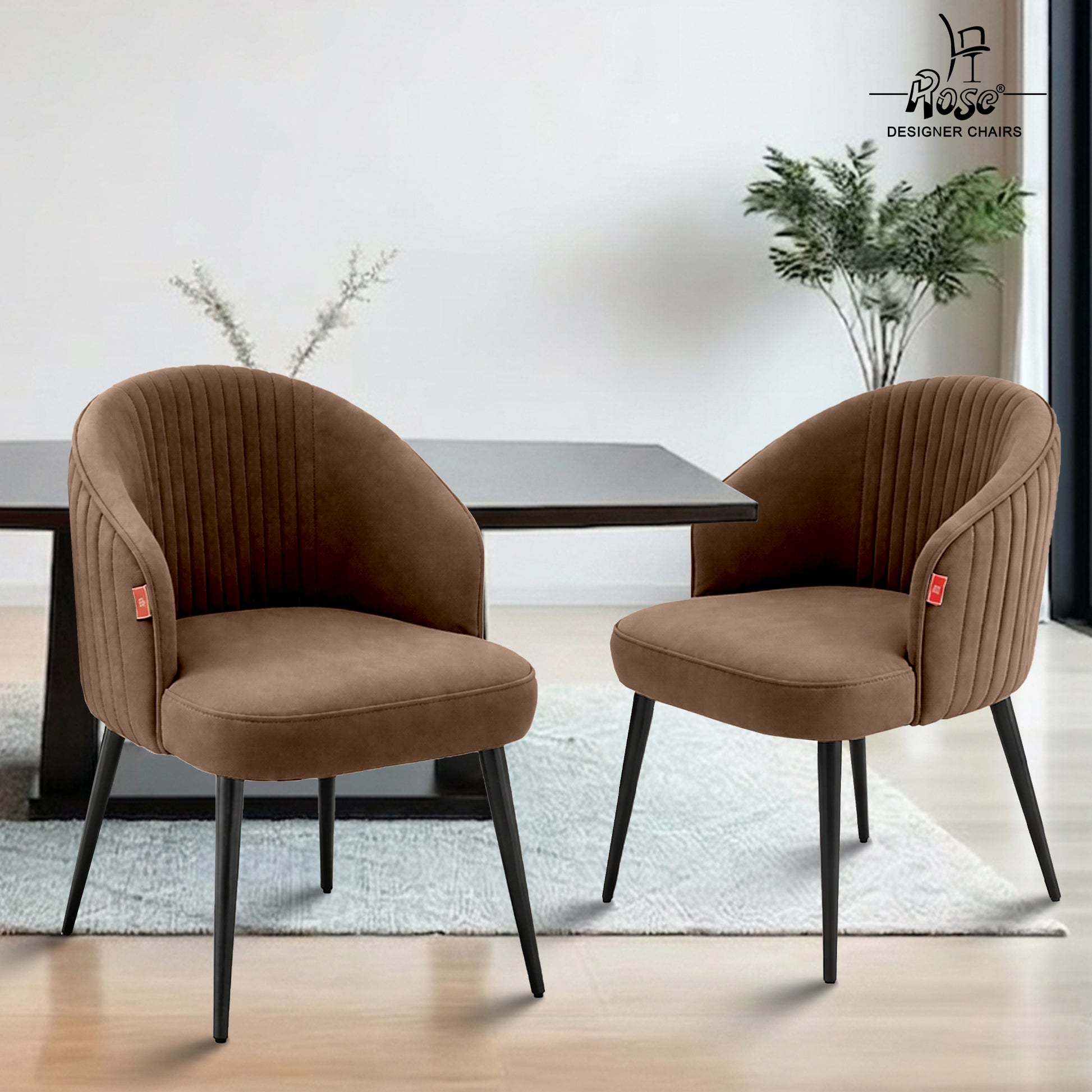 ROSE® Noor Valvet Arm Dining Chair, Cushion Seat, Wooden Frame, Metal Legs, Premium Accent Chair for Living Room, Bedroom, Dining Room, Cafe & Restaurant