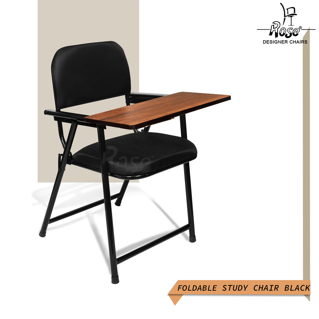 ROSE® Folding Chair with Writing Pad | Adjustable Cushion Seat | Work from Home, Study, School & College (Black)