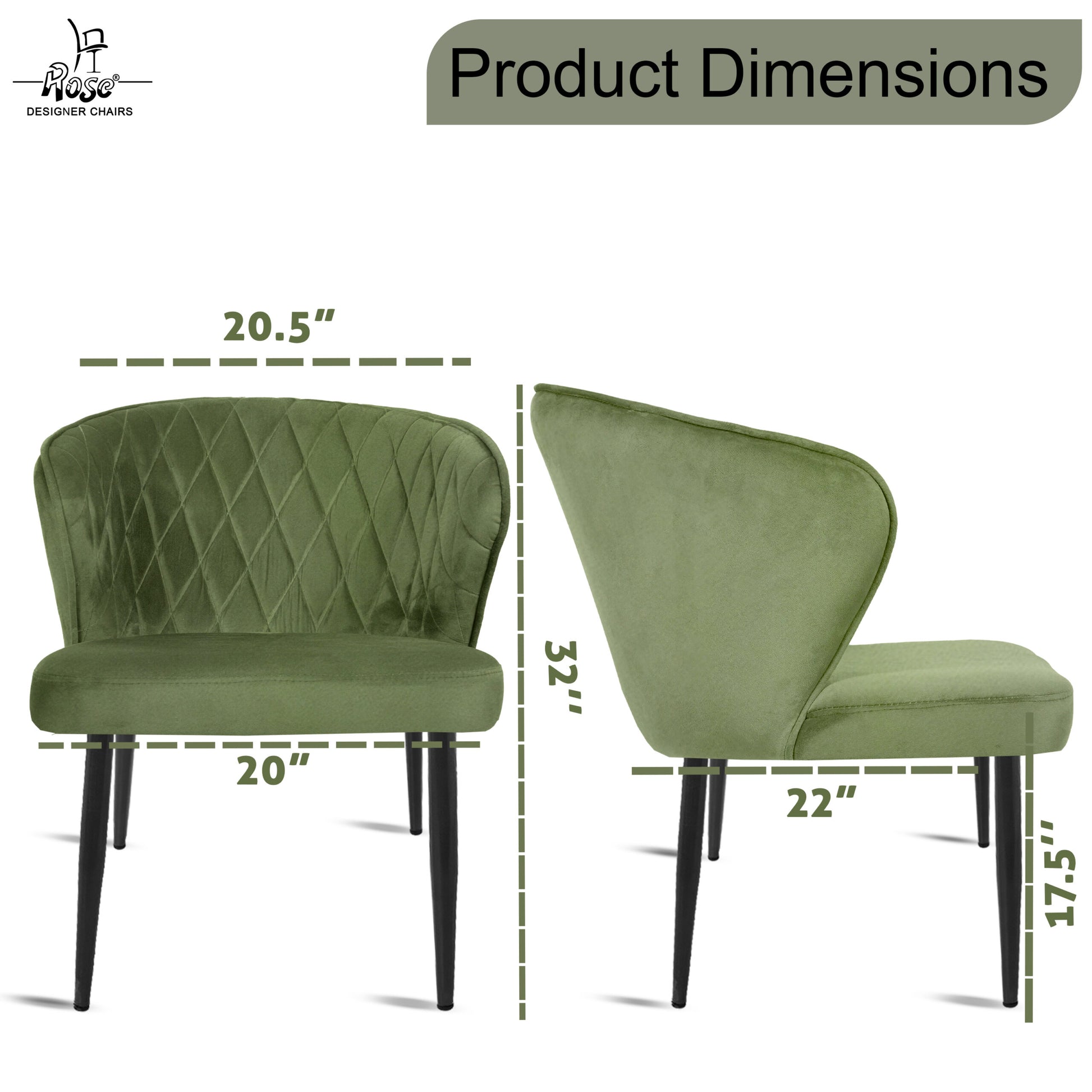 Tora Dining Chair(Green) Set of 2 Dimensions