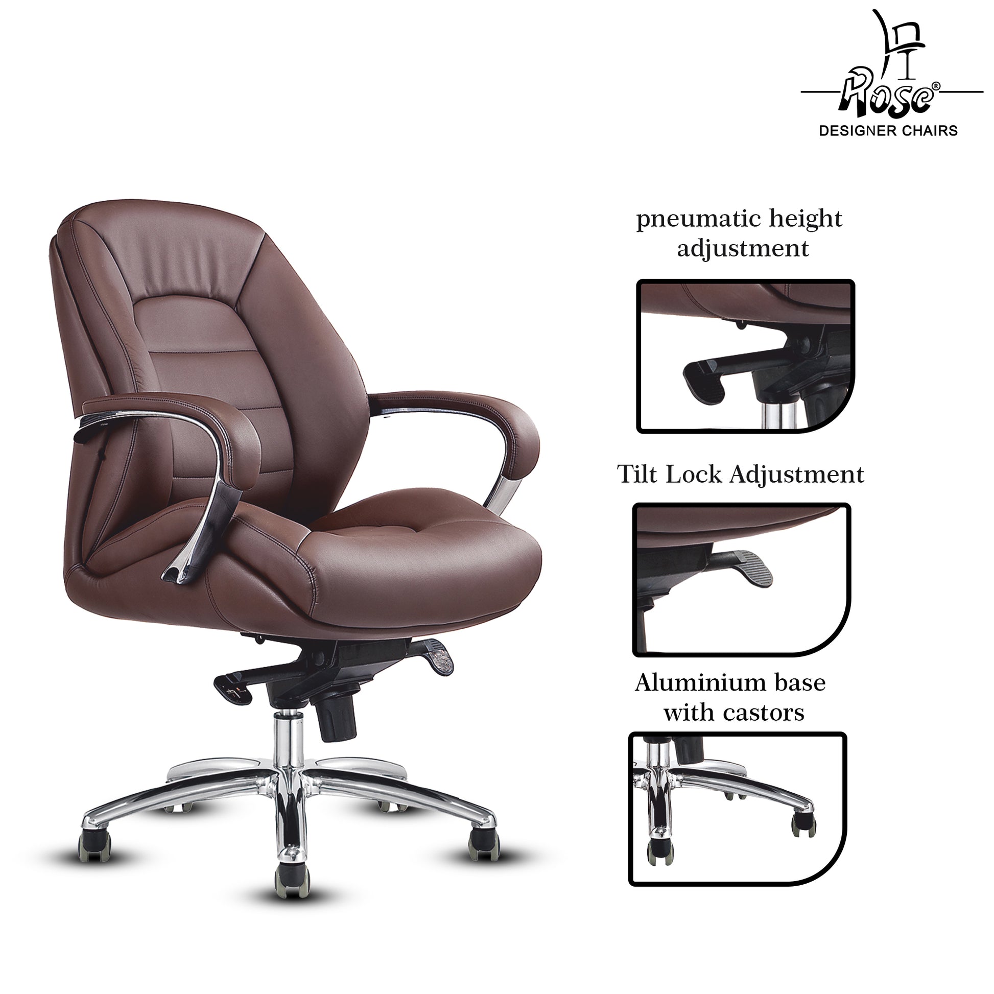 Rose Veda Mid Back Office Chair (Brown)