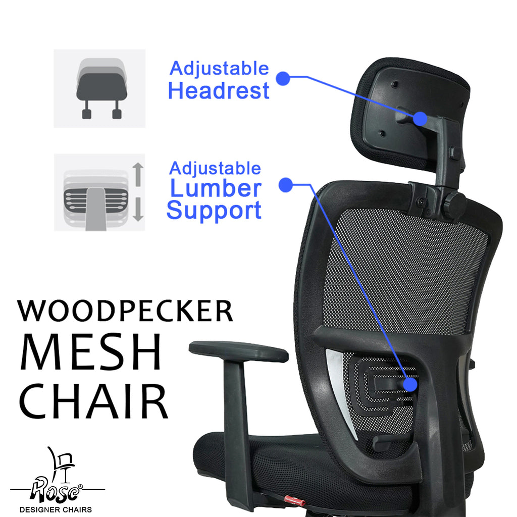 ROSE® Woodpecker Mesh Office Chair (Black, High Back)