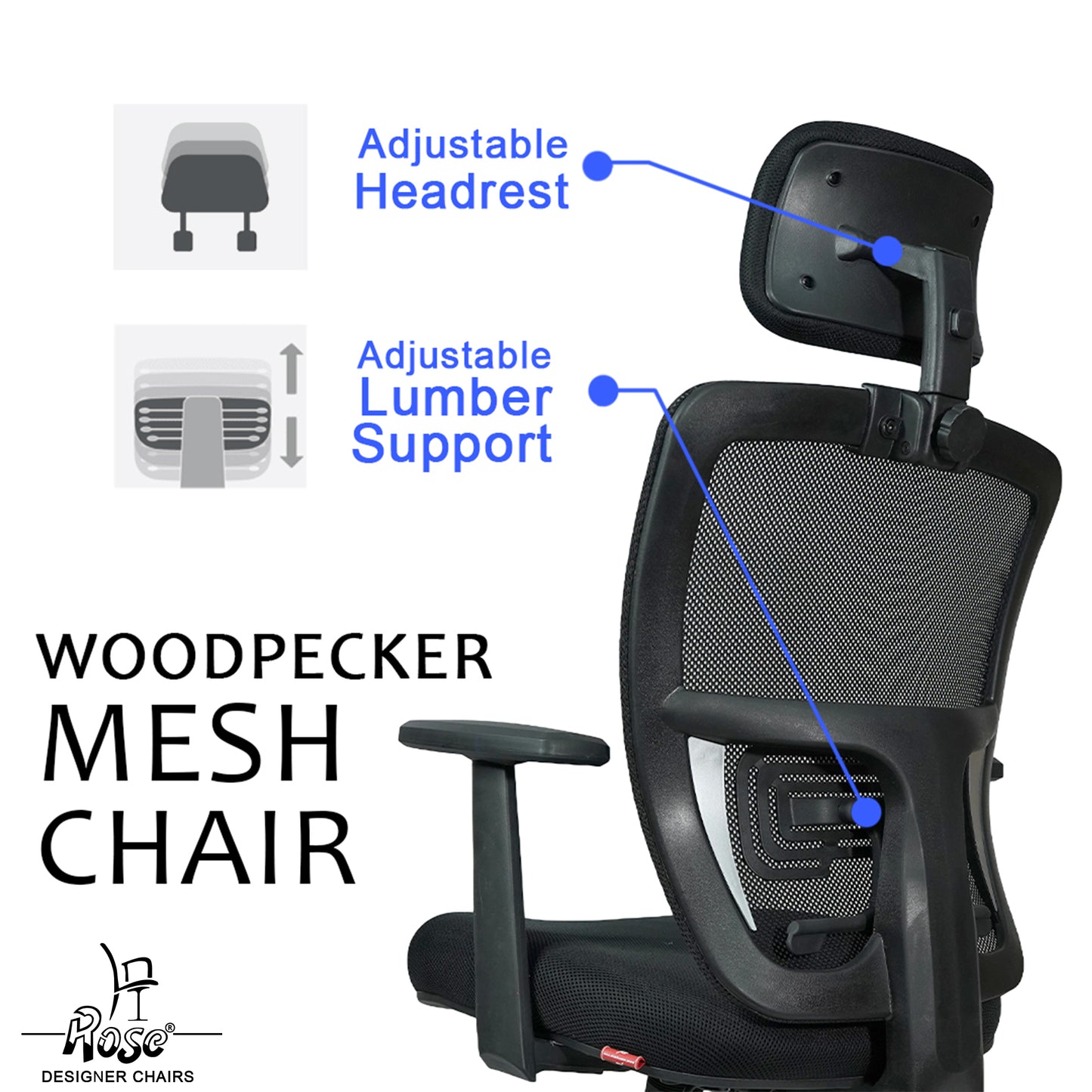 ROSE® Woodpecker Mesh Office Chair (Black, High Back)