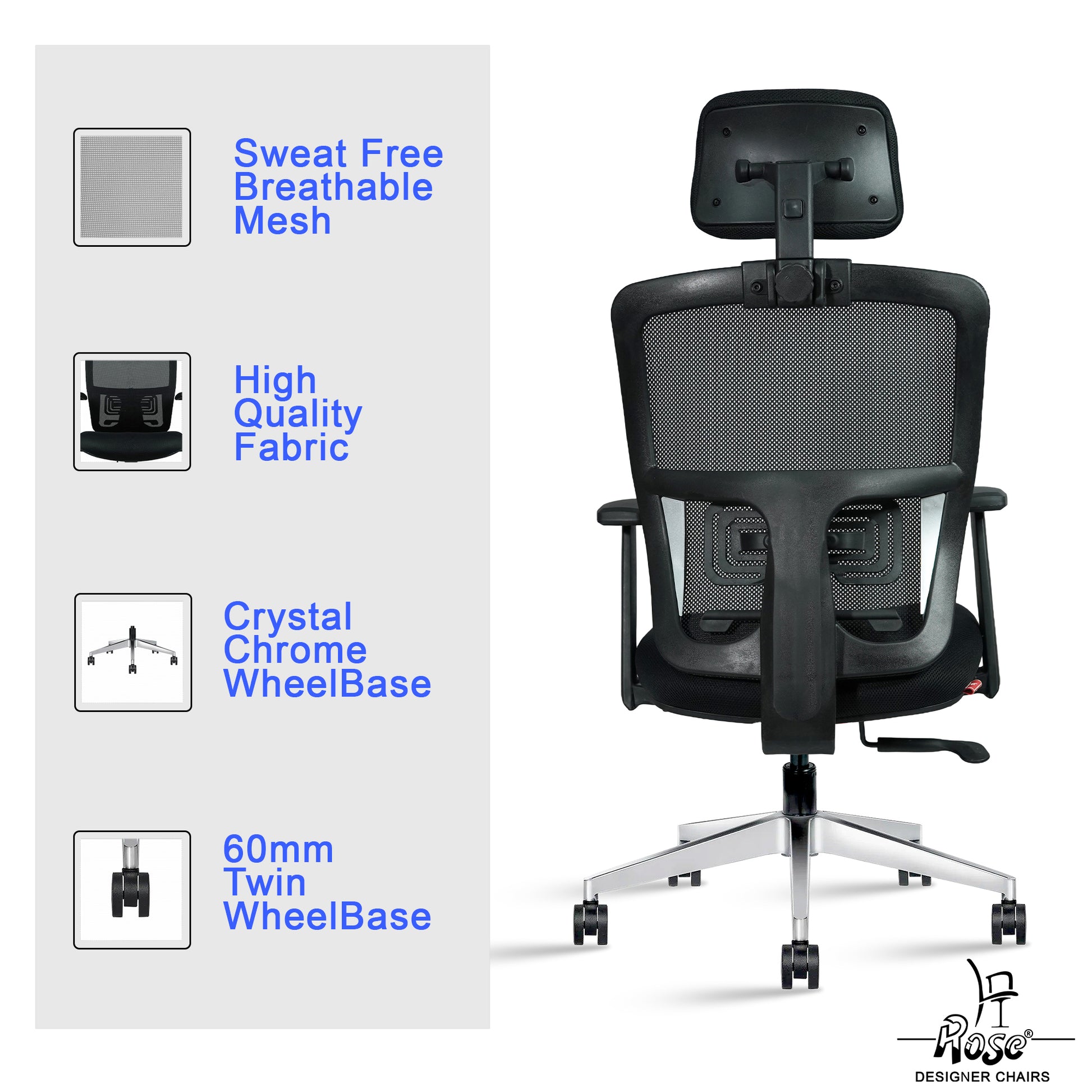 ROSE® Woodpecker Mesh Office Chair (Black, High Back)